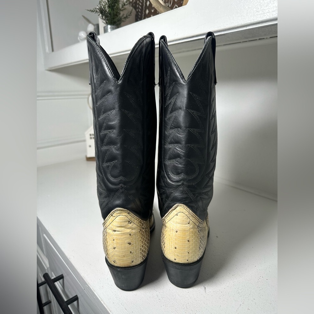 Laredo Snakeskin Print Cowboy Boots Mens 8D Womens 9.5 Black Tan Western Exotic - Picture 4 of 7